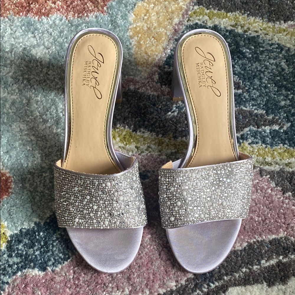 Women's Silver Embellished Slide Sandals